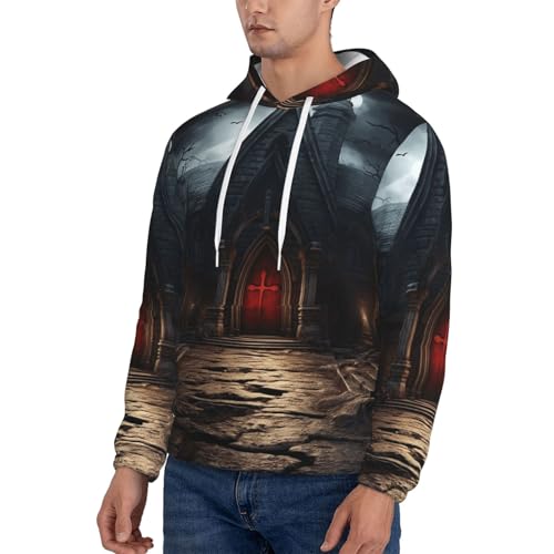 Men's Fleece Pullover Hoodie Long Sleeve Hooded Old Crypt Sweatshirt Casual Shirts With Pockets Medium Black3