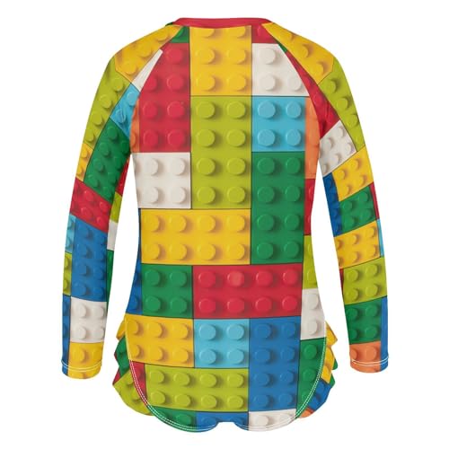 Colorful Building Blocks Girls Rash Guard Swimsuits Long Sleeve One Pieces Bathing Suit UPF 50+ Zipper Swimwear3