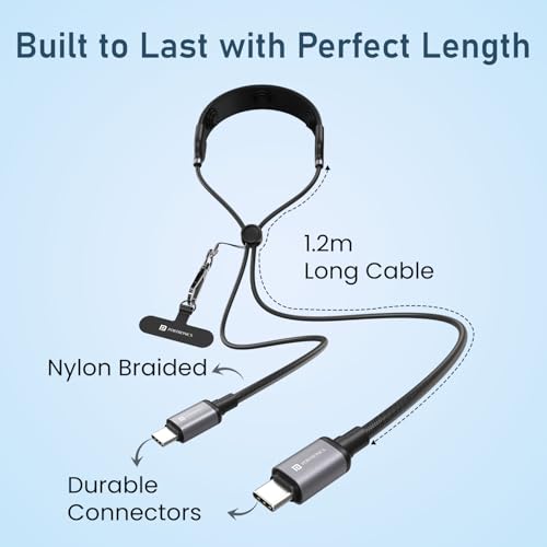 Image of Portronics Pulse Line, 3-in-1 Smart Wearable Cable with Neck Massager & Phone Lanyard, 100W PD Fast Charging Type-C Cable, 480Mbps Data Transfer, Adjustable Nylon Braided Strap for Smartphones&Laptops