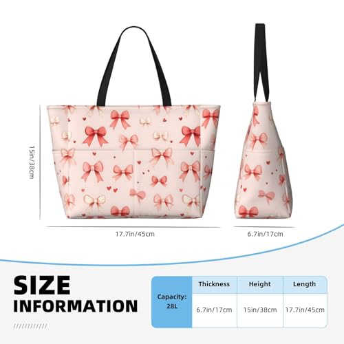 Large Beach Bags for Women Sandproof - Bowtie Heart Pink Print Summer Travel Work Tote Bags with Zipper2