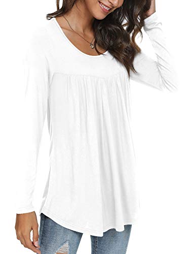 CATHY Women's Casual Long Sleeve Ruffle Tunic Tops Loose T Shirt Blouse for Leggings, 3XL, White
