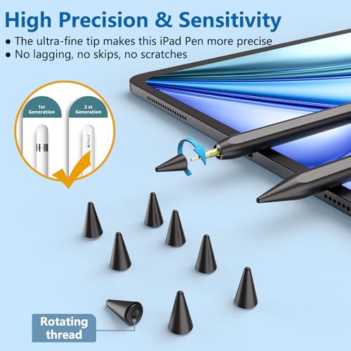 Image of 8 Pack Pencil Tips, Replacement Tips Only Compatible with Our KARFUN Pencil, iPencil Nib for iPad Pencil 2018-2023, iPad 10 /9 /8 /7 /6 Gen, iPad Pro 11 /12.9, iPad Air 5 /4 /3, iPad mini 6 /5Gen (Black)