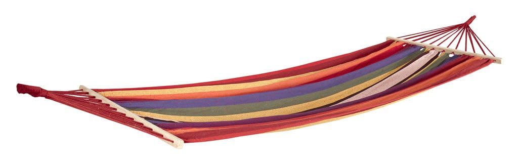 Hamac coton multicolore avec barres en bois pour couchage extérieur de jardin