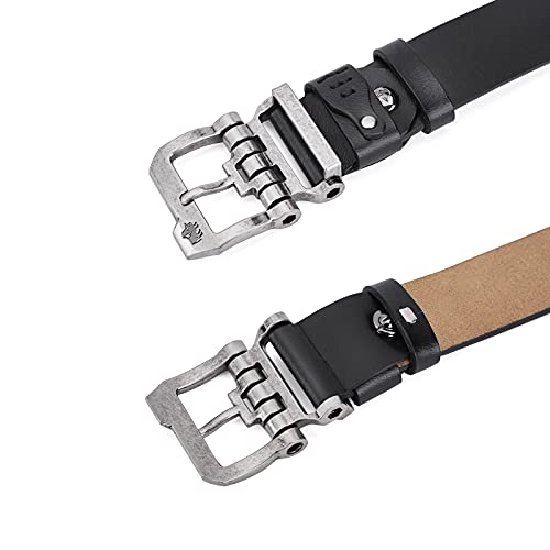BISON DENIM Men's Belts Leather Dress Genuine Leather Classic Heavy Duty Buckle Belt Casual for Jeans