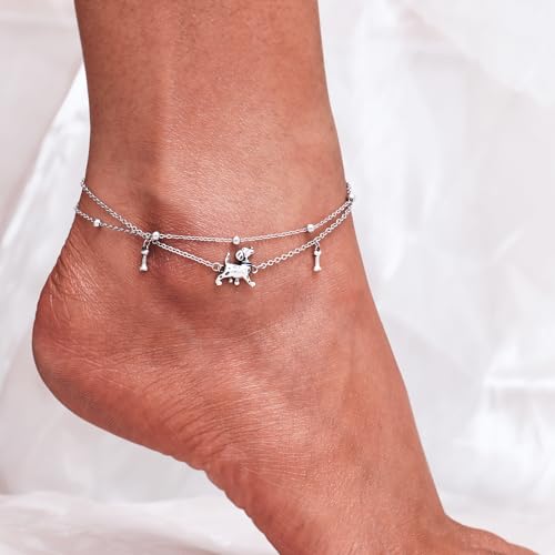 Image of CHIC & ARTSY 925 Sterling Silver Ankle Bracelets for Women, Adjustable Layered Foot Chains with Nature & Symbol Charms, Lightweight Comfort Fit Boho Beach Everyday Jewelry