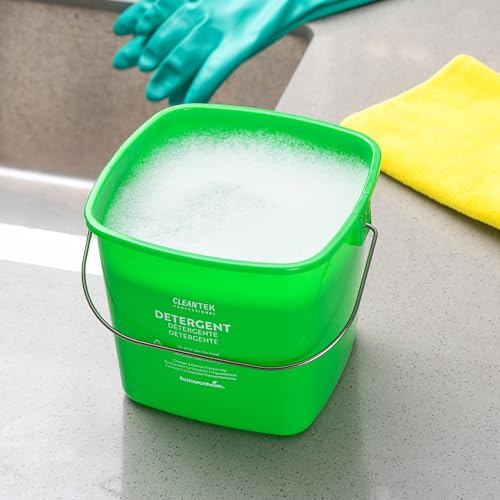 Image of Restaurantware Plastic Bucket with Stainless Steel Handle Pack of 1, 3 Quart Plastic Cleaning Pail, Green Square Design, Measurement Graduations, for Janitorial and Foodservice Use