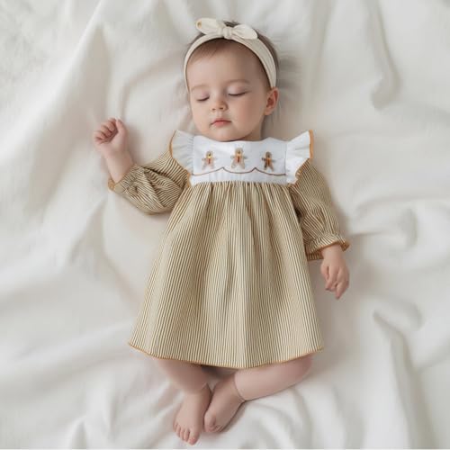 Toddler Baby Girl Halloween Outfit Peter Pan Collar Puff Sleeve Smocked Dress Infant Party Dress Fall Winter Clothes2