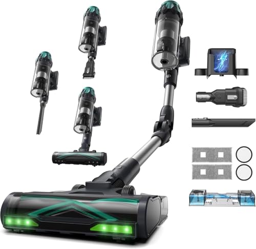 Vexilar V15Max Aspiradora sin Cable 65KPa, Aspiradora Inalámbrica Antienredos, 60 Minutos Autonomía, con Fregado, Depósito de 1,5L, Diseño de Moda, Aspirador Escoba para Suelos/Alfombras/Coche/Pelos