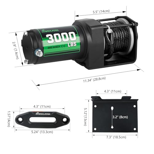 Image of STIMULATER 3000lb ATV Winch with Synthetic Rope,Electric Winch 12V, with Wireless Remote Control and Manual Switch, with Hawse Fairlead,IP67 Waterproof,Suitable for Most Trailer, Boat and ATV Winch