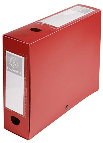 Exacompta - Réf. 59835E - 1 Boîte d'archives à pression en polypropylène opaque - Dos 80 mm - Porte étiquettes sur les 2 faces - Pour format A4 - Dimensions 25 x 33 cm - Couleur rouge - livrée à plat