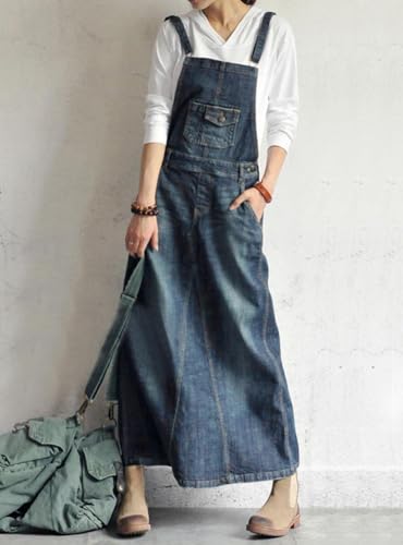 chouyatou Women's Vintage Adjustable Strap Denim Overall Dress Distressed A-Line Pinafore Bib Jean Dress2
