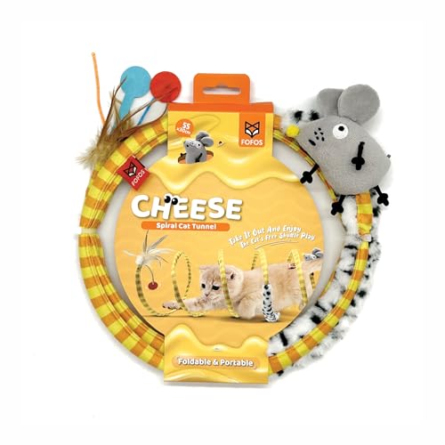 Image of BarkButler x FOFOS Safari Spiral Cat Tunnels for Indoor Cats - 100% Catnip Toys for Cats, Interactive Cat Toys Set - Yellow