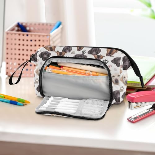 Image of Funny Labrador Dog Large Capacity Pencil Case Pen Bag Pencil Pouch, Kids Printed Pencil Case with Handle Canvas Zipper Pen Pouch for School Office College Ideal Start Graduation Gifts