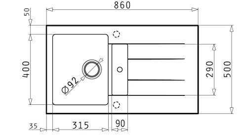 Pyramis Athlos 1 4B 1D Spülbecken Pyragranite, 1 Stück, 86 x 50 cm, iron grey, 070038612