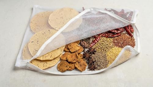 Image of Pack of 1 Premium Thin Cotton Cloth with Net Cover for Drying Papad, Vadagam & Millets (29x38 cm) | Breathable, Washable & Reusable Sun-Drying Sheet