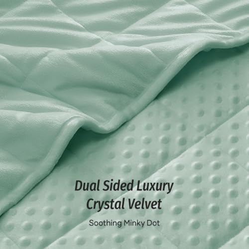 Image of Wemore Minky Dot Weighted Blanket for Adults 20lbs Queen Size 60 inchx80 inch Green | Great for Reading, Napping, Relaxing, Stress Relief & Better Sleep, Machine Washable, All Season, Breathable, Glass Beads