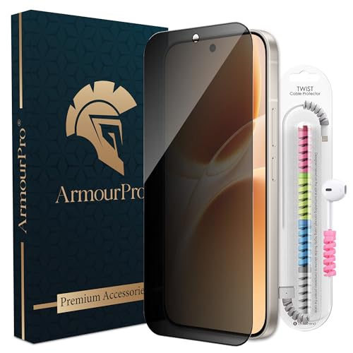 Image of ArmourPro Privacy Tempered Glass for Vivo V70, Anti Spy Anti Peeping Screen Protector, 9H Hardness, Edge-to-Edge Full Coverage with Cable Protector | Black