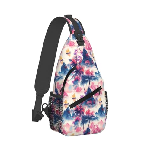 Petit sac à bandoulière rose imprimé hawaïen pour homme et femme