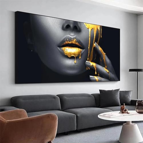 Rumlly Póster artístico de pared de lujo con diseño de labios de mujer e impresiones modernas para decoración del hogar, sala de estar, lienzo, pintura de cara de niña, 60 x 120 cm, sin marco