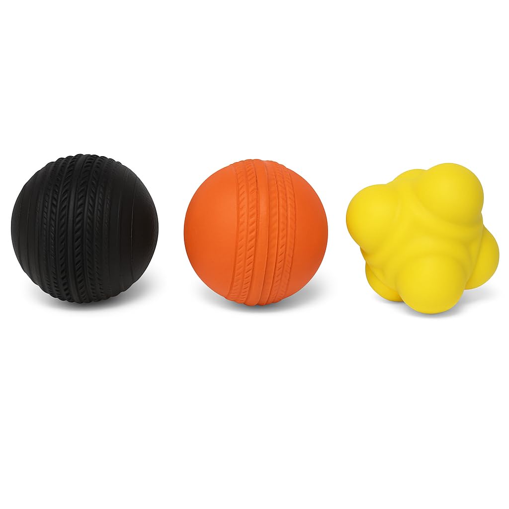 Nextage Cricket Rubber Balls Set Combo - Rubber Balls (2 Piece) and Reaction Ball (1Piece) Set - Enhance Your Cricket Skills