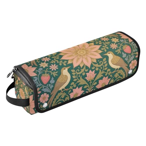 Bolso de viaje para herramientas de cabello con tapete resistente al calor removible, impermeable, organizador para planchas, rizadores, secadores y otros accesorios de peinado, diseño vintage con estampado de fresa