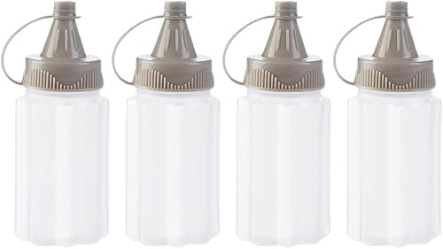 Mioaoa 4 Pcs White Plastic Squeeze Bottles for Condiments, Ketchup Honey Bottle,Salad Dressing Container for Lunch, for BBQ, Mini Sauce Jam Squeeze Bottle, Camping Condiment Squeeze Bottles
