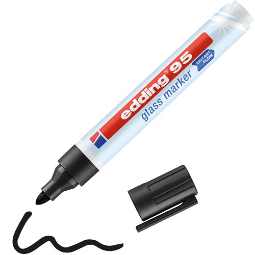 Edding 95 marqueur pour verre, noir, 1 stylo, pointe ronde 1, 5-3 mm, marqueurs effaçables pour vitres, marquer des surfaces en verre (vitres, tableaux, tableau blancs), effaçables à sec