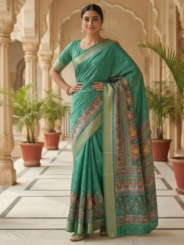 Image of AKHILAM Women's Cotton Silk Floral Printed Saree With Unstitched Blouse Piece (VAISHALI101 SU Parent)