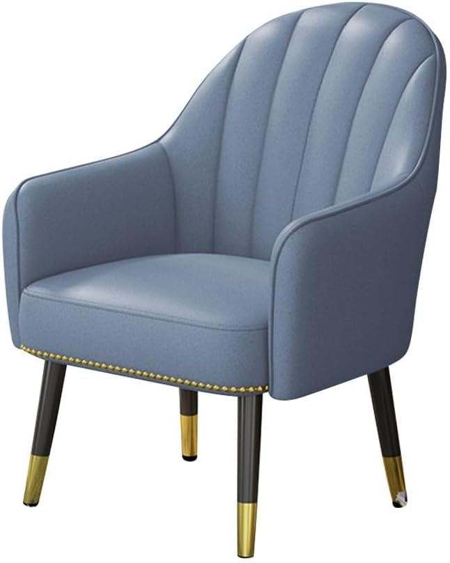 Mid Century Upholstered Lounge Armchair Comfy Reading Chair Fabric Living Room Chair with Steel Legs,High Back Guest Reception Chairs for Office Lobby(Blue)