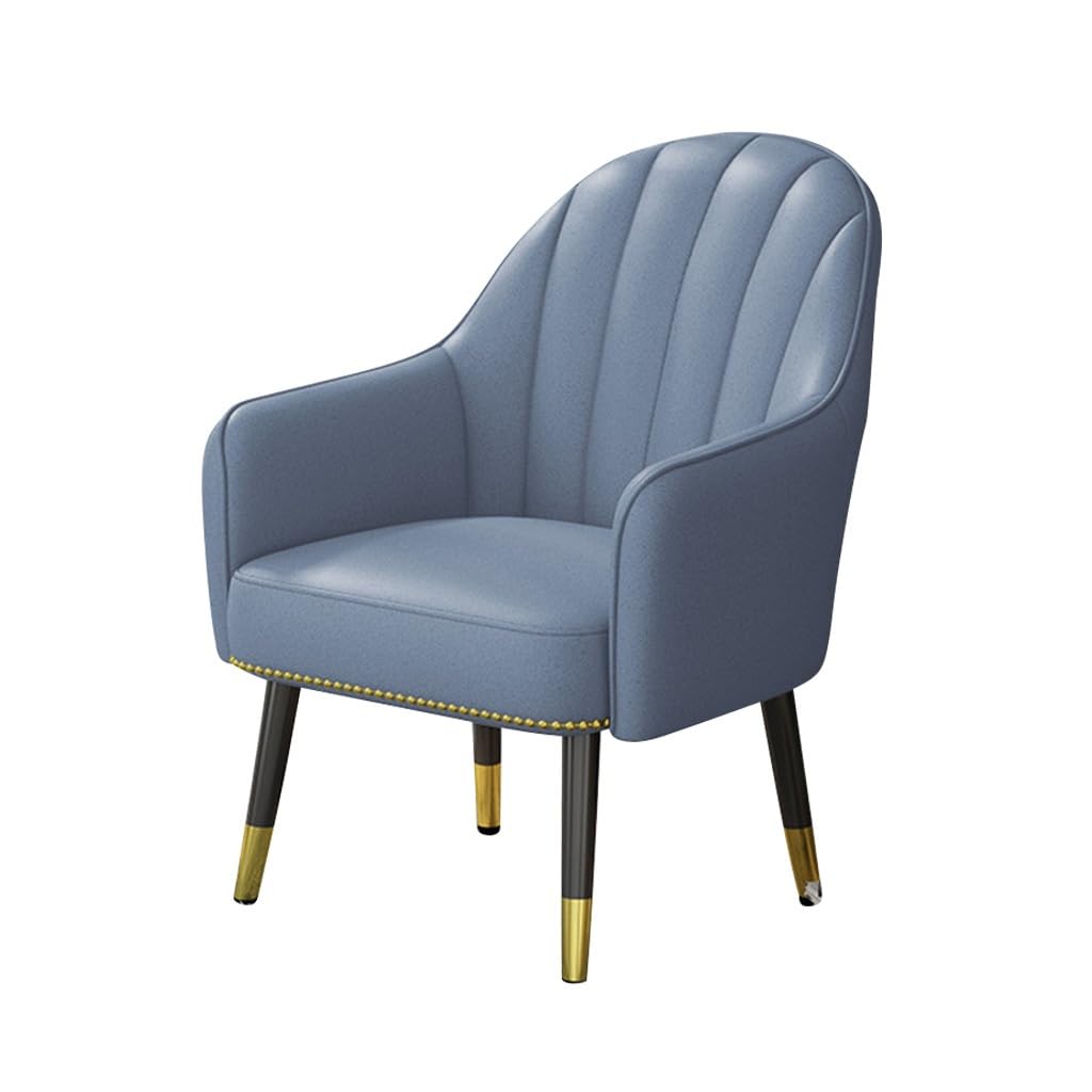 LEIYTFE Mid Century Upholstered Lounge Armchair Comfy Reading Chair Fabric Living Room Chair with Steel Legs,High Back Guest Reception Chairs for Office Lobby(Blue)
