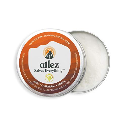 allez outdoor | Salves Everything Hand Salve | Non greasy hand cream to repair and heal nicked and calloused hands | PH Balanced Lotion | Desert Series | Chapparal and Cactus Bloom Scent | 1.5 oz.