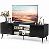 Sweetcrispy TV Stand for 55 60 inch TV Modern Mid Century Entertainment Center with Storage Media Console Table 2 Cabinet Soft Hinge Handle Door Wooden Living Room Office Furniture Black