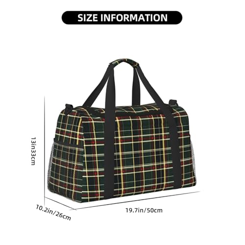 Abstract Green Plaid Print Duffle Bag for Travel, Carry On Weekender Overnight Duffel Bags, Gym Bags for Women Men, Personal Item Travel Bag2
