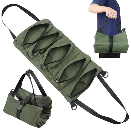YIHAOH Bolsa Organizador de Herramientas, Impermeable Caja de Herramientas con 5 Bolsillos con Cremallera, Multifuncional Bolsa Multiusos Enrollable, Resistente al Desgaste Y Duradero