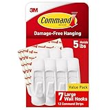 Command 5 lb Large Utility Hooks, 7 Hooks and 12 Strips, Damage-Free Hanging Wall Hook with Adhesive Strips, No Tools Required, Great for Home Kitchen Office Organization