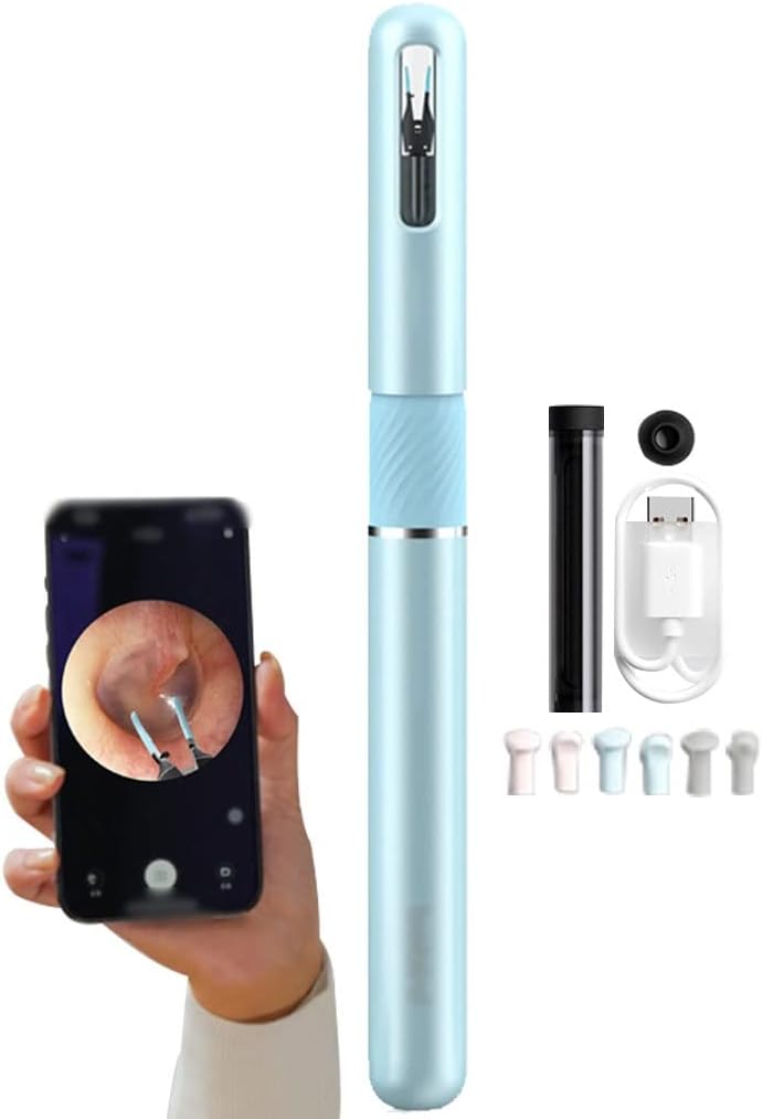 Ear Cleaner Kit Innovative Tweezers, with Nano Endoscope, Ear Wax Removal Tool with 6 Silicone, for Earwax Removal(Blue A)