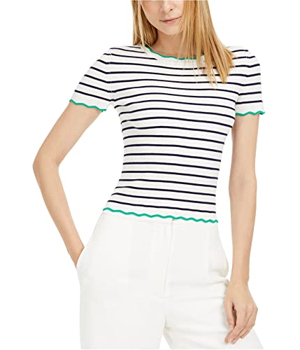 Alfani Maison Jules Womens Stripe Pullover Sweater, White, Large #TOP16