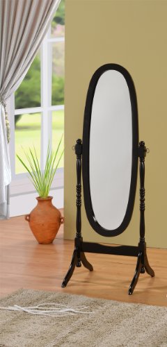efurniturecenters Queen Ann Style Cheval Floor Wood Mirror Black Finish