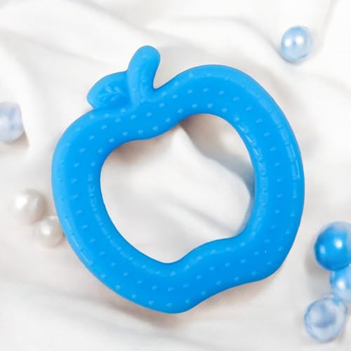 Image of MamaLaps Soft Silicone Baby Teether, Silicone BPA Free Teethers for Newborn Infant, Teething Toy for Babies with Textured Surface for Soothing Gums (Pack of 1, Apple-Blue)