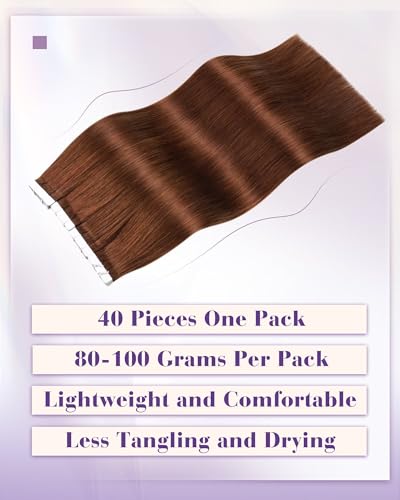 Image of LaaVoo Tape in Extensions Human Hair Auburn Brown Hair Extensions Tape in Seamless Tape on Hair Extension Soft Hair 16inch 40pcs 100g