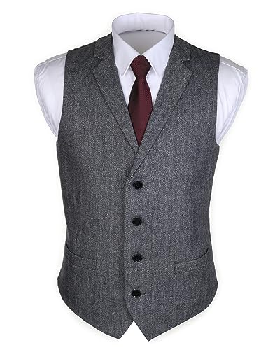 Ruth&Boaz 2Pockets 4Buttons Wool Herringbone Tweed Tailored Collar Suit Vest (XL, Herringbone navy)