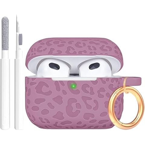 Gawnock Compatible with AirPods Case 3rd Generation Cover with Keychain, Leopard Engraved Skin Soft Cover for Compatible with AirPods 3rd Generation CaseFull Protection,Front LED Visible,Smoke Violet Cover