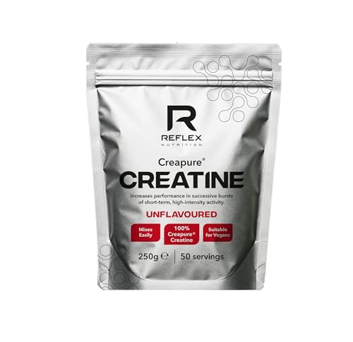 Reflex Nutrition Creapure Creatine Monohydrate Powder Unflavoured - 100% Creatine for Strength Muscle Gains & Recovery - No Fillers or Additives - 250g (Vegan Creatine 5g per Serving 50 Servings)