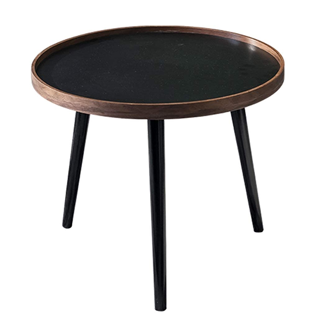 Table à café petit rond bois massif salon table basse noyer noir 50cm