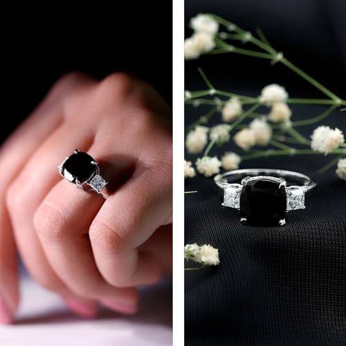 Certified Lab Grown Black Diamond Ring with Moissanite, AAAA Quality, Past Present Future Engagement Ring - Ready To Gift2