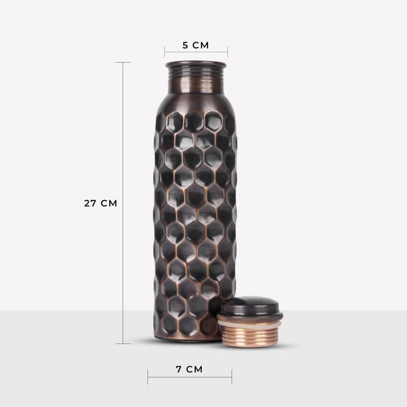 Miniatura 3 de Botella de agua de cobre puro, 34 onzas, hecha a mano, recipiente a prueba de fugas de 1 litro para beber con beneficios de salud ayurvédica para