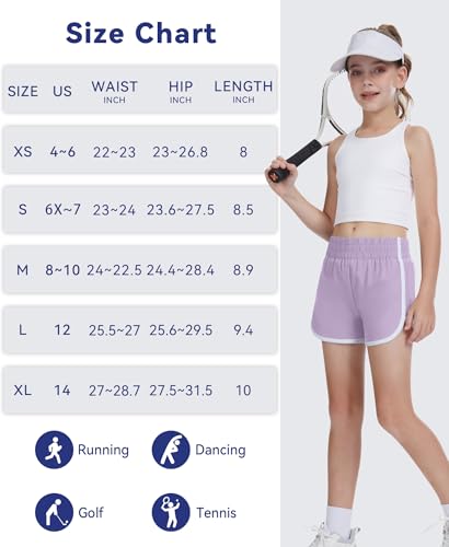 DOCUMO Girls Athletic Shorts High Waist Soccer Shorts for Kids Quick Dry Workout Dolphin Active Sports Shorts for Girls Teen (Light Purple, Large) — view 5