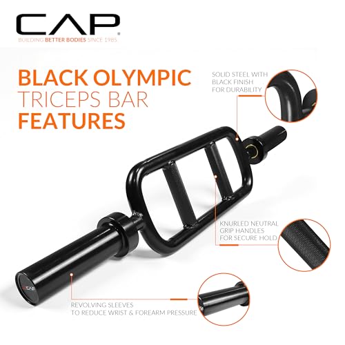 CAP Barbell 2' Solid Olympic Triceps Bar, No Collars, Black (New Version) (OBIS-34SB-3)