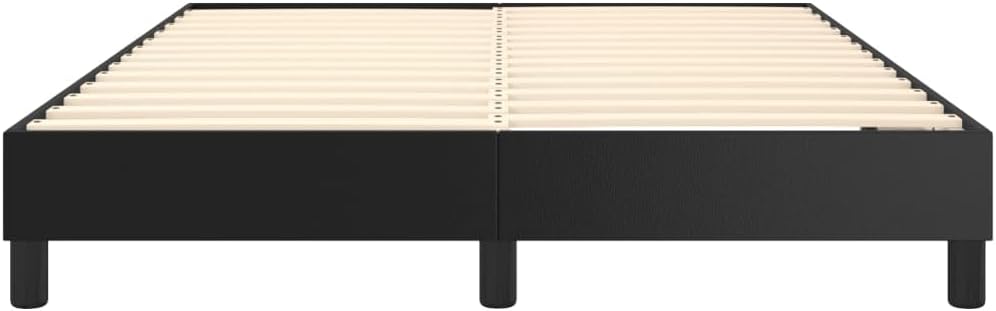 Black Faux Leather Bed Frame Double, Durable Engineered Wood Platform with Sturdy Legs, Modern Minimalist Bedroom Furniture, Easy Assembly, Mattress Support Foundation