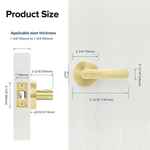 Leydebong 2 Pack Passage Door Levers Interior Door Handles For Hallway And Closet Door Lock Keyless Round Lever Door Handles Finish In Satin Brass Reversible For Left/Right Handles #TOP3
